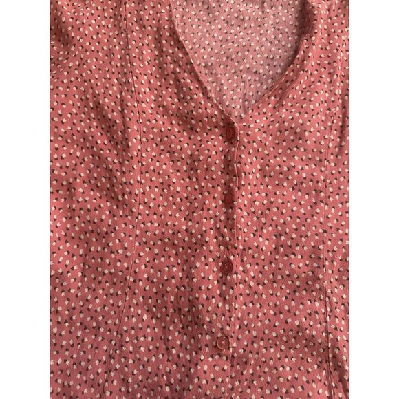 Rolla’s M Rayon Printed Tulip Mini Dress Coral Pink Button - Picture 4 of 10